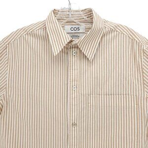 COS Beige and White Striped Casual Button Down Shirt